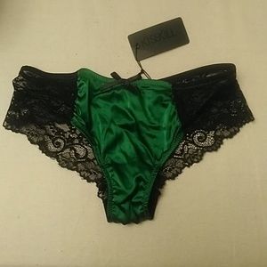 NWT KISSKILL Black Lace/Green Satin Panties Sz XS